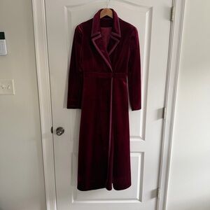 Women’s Burgundy Velvet/Velour Long Trench Coat